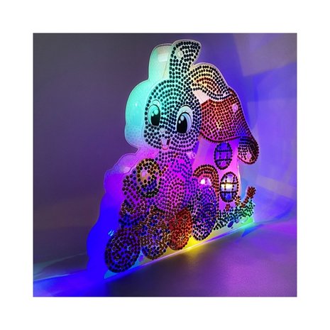 Diamond Painting Staand Paas Ornament met verlichting Haasje met paddestoel (20cm)