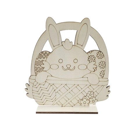 OP=OP Houten Paashaas in mand om zelf te beschilderen / kleuren (15cm)