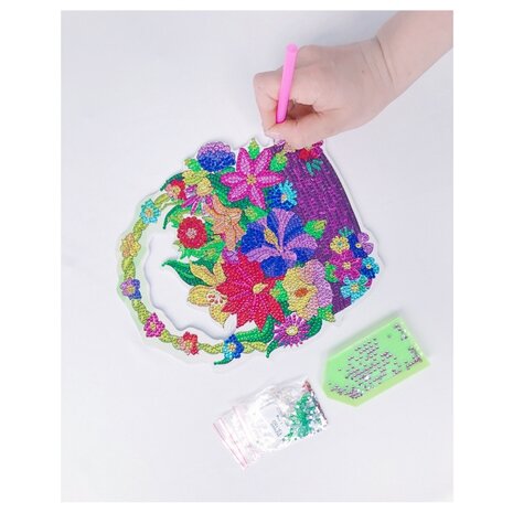 OP=OP Diamond Painting Hangend Ornament Bloemen in mand (25cm)