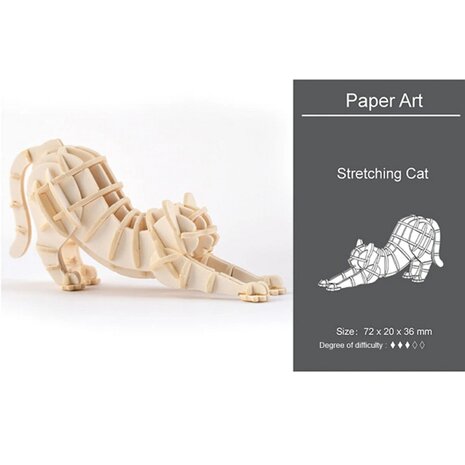 OP=OP Houten Mini 3D dieren puzzel 14 Strekkende kat