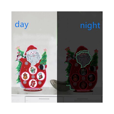 Diamond Painting Staand Kerst Ornament Kerstman Glow in the dark (30cm)