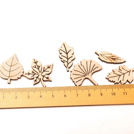 Houten mini bladeren assortiment om zelf te beschilderen / kleuren (40 stuks/28mm)