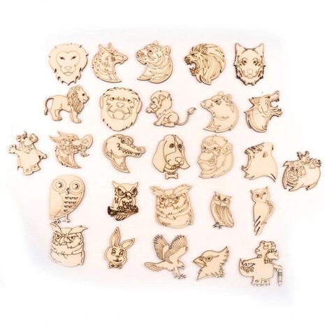 OP=OP Houten mini wilde dieren assortiment om zelf te beschilderen / kleuren (10 stuks/50mm)
