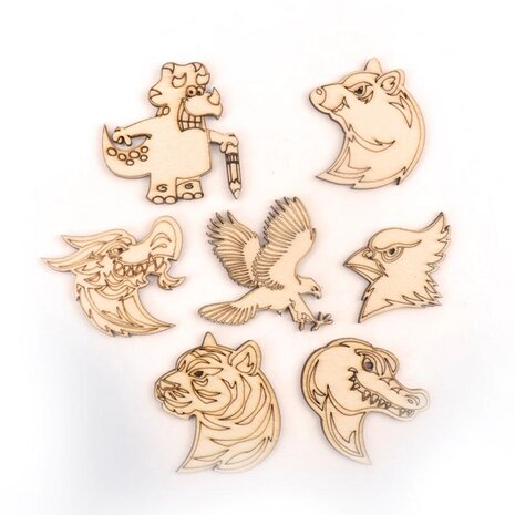 OP=OP Houten mini wilde dieren assortiment om zelf te beschilderen / kleuren (10 stuks/50mm)
