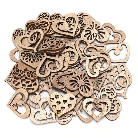 Houten mini harten assortiment om zelf te beschilderen / kleuren (20 stuks/33mm)