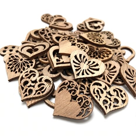 Houten mini harten assortiment om zelf te beschilderen / kleuren (20 stuks/33mm)