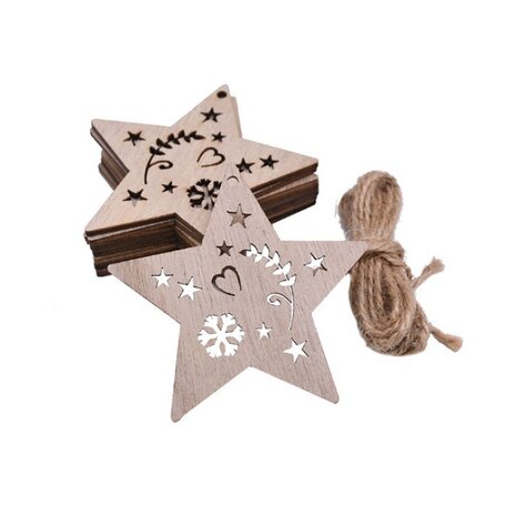 OP=OP Houten Kersthangers Sterren om zelf te beschilderen / kleuren (10 stuks/70mm)