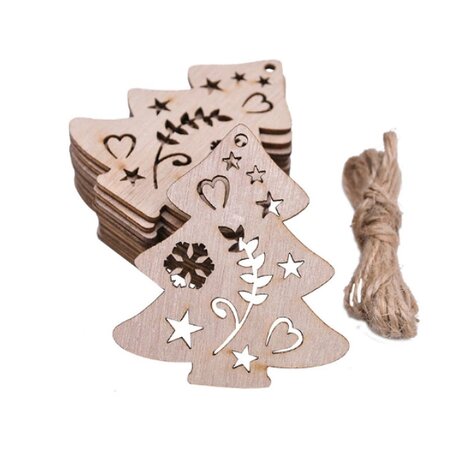 OP=OP Houten Kersthangers Kerstbomen om zelf te beschilderen / kleuren (10 stuks/70mm)