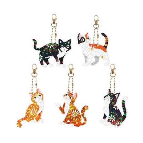 Diamond Painting Sleutelhanger Set Katten (5 stuks)