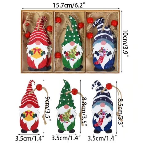 OP=OP Houten Kerst hangers Gnome - Kabouter in houten kistje (9 stuks)