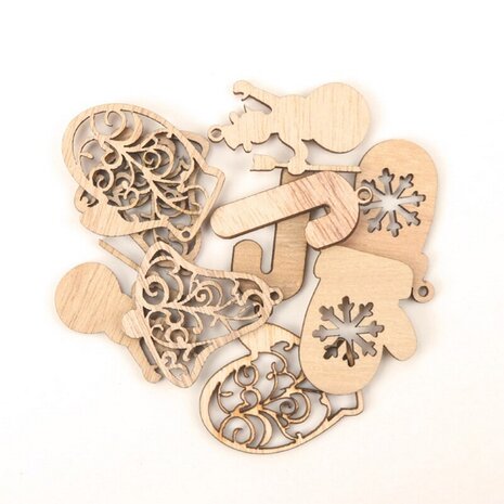 OP=OP Houten mini Kersthangers assortiment om zelf te beschilderen / kleuren (10 stuks/44mm)