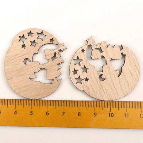 Houten mini Kersthangers Engeltjes om zelf te beschilderen / kleuren (10 stuks/44mm)