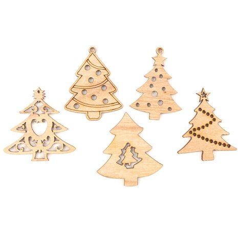 Houten mini Kersthangers Kerstboompjes om zelf te beschilderen / kleuren (10 stuks/44mm)