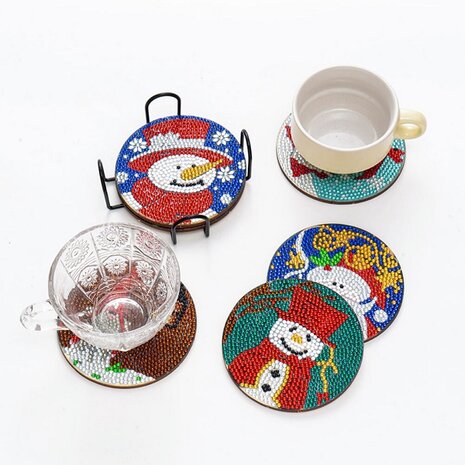 Diamond Painting Kerst Onderzetter set 01 met houder (6 stuks)