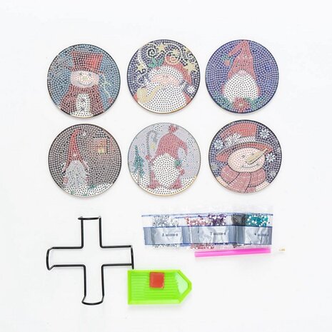 Diamond Painting Kerst Onderzetter set 01 met houder (6 stuks)