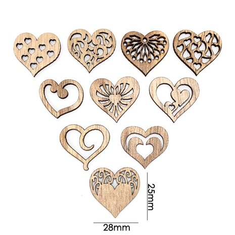 OP=OP Houten mini harten assortiment om zelf te beschilderen / kleuren (50 stuks/33mm)