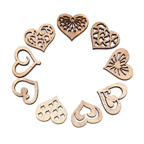 OP=OP Houten mini harten assortiment om zelf te beschilderen / kleuren (50 stuks/33mm)