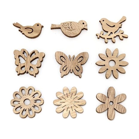 Houten mini bloemen assortiment om zelf te beschilderen / kleuren (25 stuks/33mm)