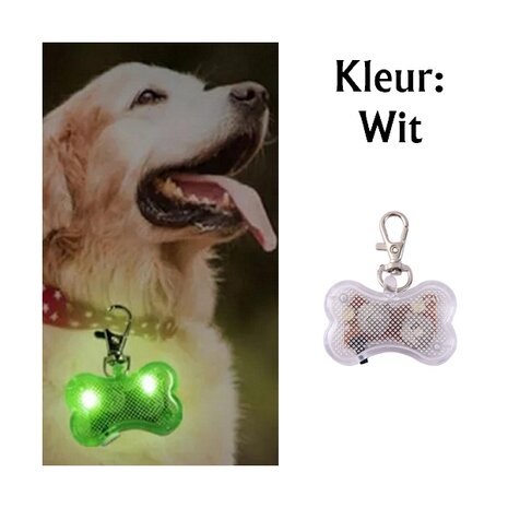 Led verlicht botje met clip voor honden halsband (Wit)