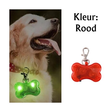 Led verlicht botje met clip voor honden halsband (Rood)