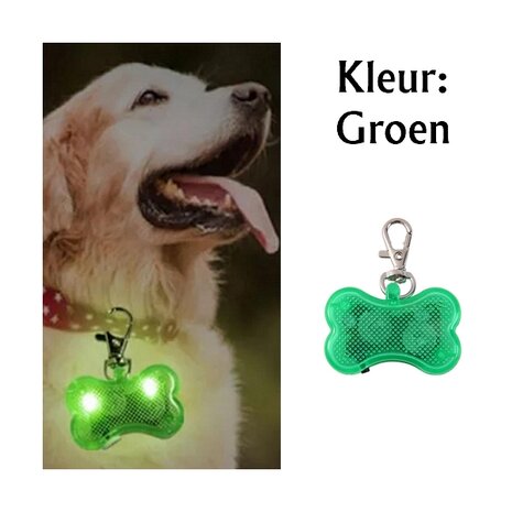 Led verlicht botje met clip voor honden halsband (Groen)