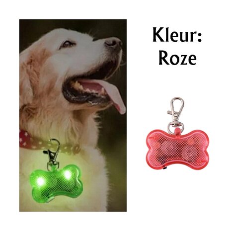 Led verlicht botje met clip voor honden halsband (Roze)