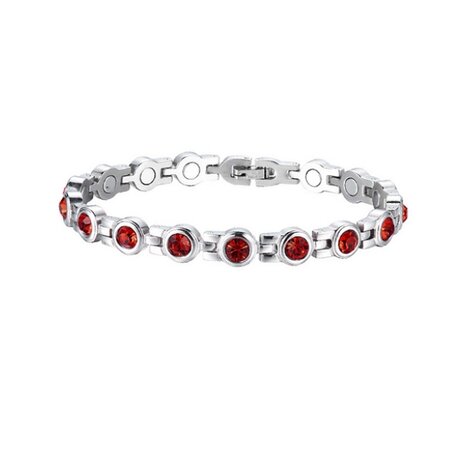 Magnetische Stalen (dames) armband Aggy 02 (Rood-Zilverkleuring)