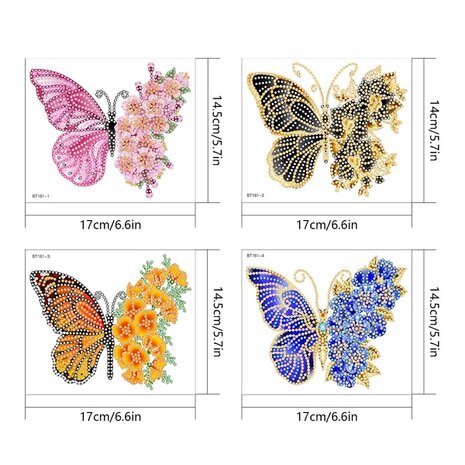 Diamond Painting Sticker Groot - Vlinders 01 - 4 stuks (17cm)