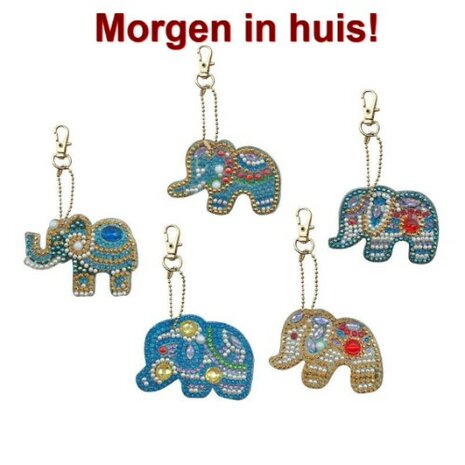 Diamond Painting Sleutelhanger Set Olifanten (5 stuks)