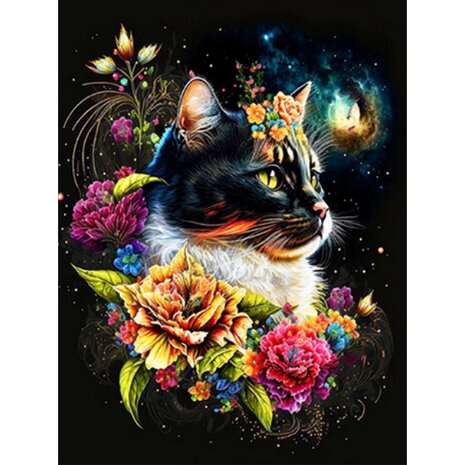 Diamond Painting Katten met bloemen 03