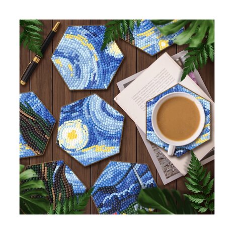 Diamond Painting Onderzetters Vincent van Gogh Sterrennacht (7 stuks)