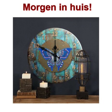 OP=OP Diamond Painting Klok Aluminium Vlinder