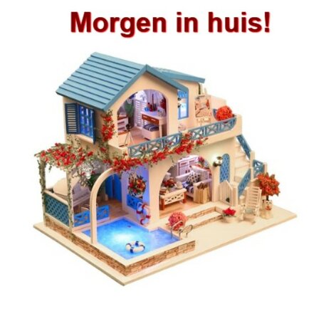 Miniatuur Zelfbouw Huisje Deluxe Blauw/Wit