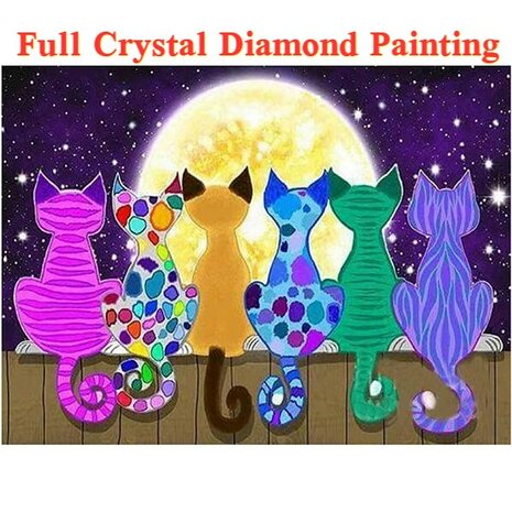 Crystal Diamond Painting 6 katten op een rij