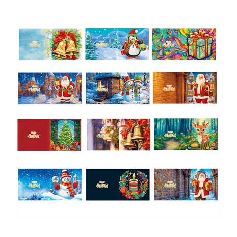 Diamond Painting Kerstkaarten set 09 (12 stuks)