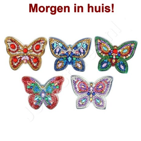 OP=OP Diamond Painting Sleutelhanger Set Vlinders 02 (5 stuks)
