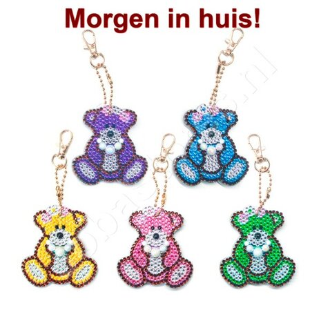 Diamond Painting Sleutelhanger Set Beertjes (5 stuks)