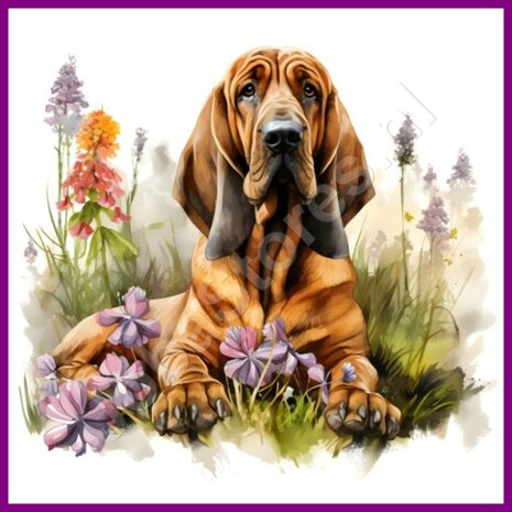 Diamond Painting Bloedhond met bloemen