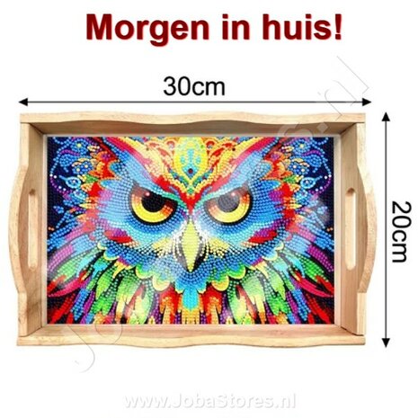 OP=OP Diamond Painting Houten Dienblad 05 Uil (20x30cm)