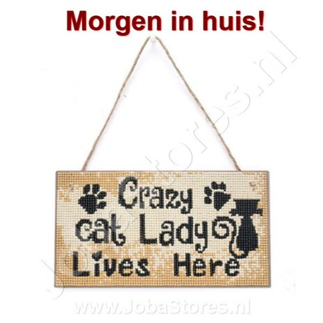 OP=OP Diamond Painting Welkomstbordje 21 25cm (Crazy Cat Lady)