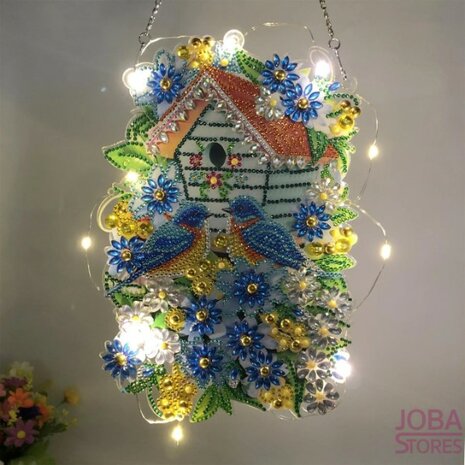 Diamond Painting Hangend Ornament Vogeltjes met vogelhuis 01 (28cm)