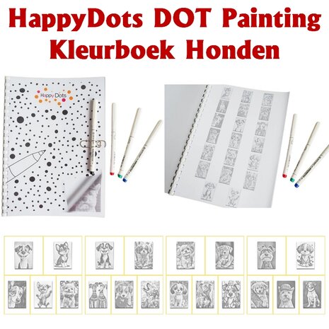 HappyDots DOT Painting Kleurboek Honden - 20 stippelschilderijen