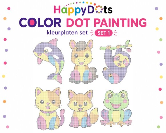 HappyDots Color DOT Painting Kleurplaten set Kleurrijke dieren