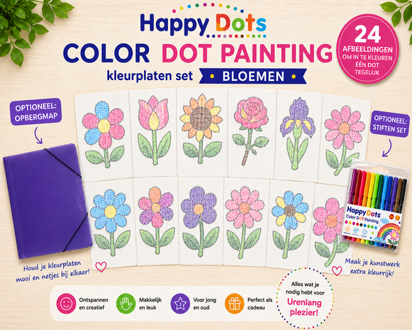 HappyDots Color DOT Painting Kleurplaten set Bloemen