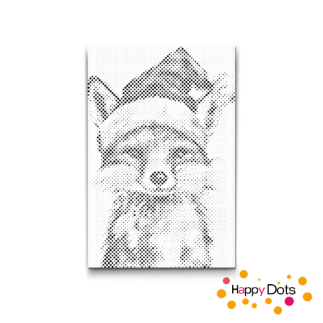 HappyDots DOT Painting Vos met Kerstmuts - Stippelschilderij Zwart 20x30cm