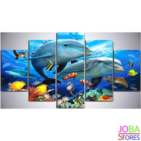 Diamond Painting Dolfijnen 5 luiks 75x40cm
