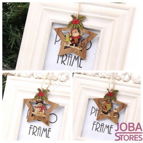 Houten Kerst Hangers Sterren Assorti (4 stuks)
