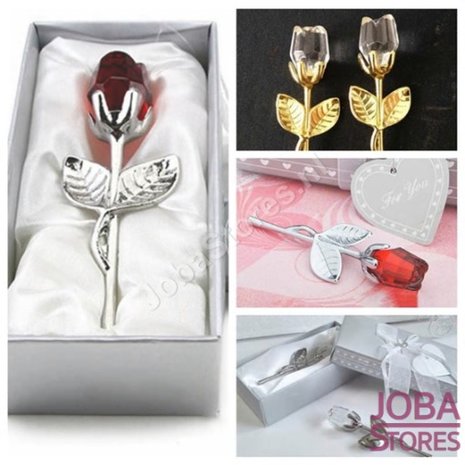 Kristallen Roosje in geschenkdoosje Rood