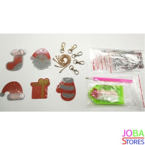 OP=OP Diamond Painting Sleutelhanger Set Kerst 01 (5 stuks)