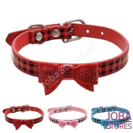 OP=OP Honden Halsband Ruitjes met strik Roze XS